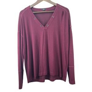 Rails Top Grommet V-Neck Soft Long Sleeve Tunic Top Burgundy Sweater Women's M
